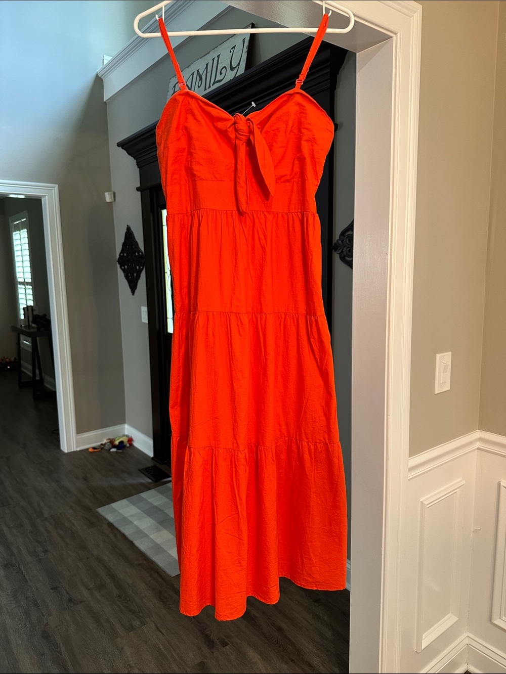 Tie-Front Orange Midi Sundress with Spaghetti Straps